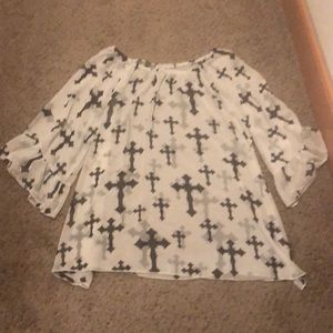 Plus Size Sheer Cross Blouse